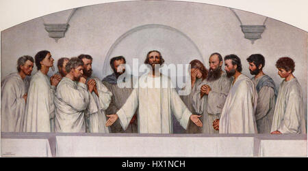 "DAS hohepriesterliche Gebet" di Eugene Burnand illustra una scena biblica nota come la preghiera sacerdotale. L'opera ritrae Cristo nella preghiera, enfatizzando la spiritualità e la devozione, con particolare attenzione all'intensità emotiva della scena. Foto Stock
