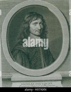 Nicolas Fouquet (1615–1680) fu un sovrintendente francese delle finanze sotto re Luigi XIV. Il suo stile di vita opulento lo portò alla caduta, culminando nel suo arresto e nella sua detenzione per appropriazione indebita. Foto Stock