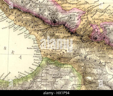 "Caucausus & Crimea" di Fullarton, A. & Co. È una mappa storica che illustra le regioni del Caucaso e della Crimea. La mappa fornisce informazioni geografiche dettagliate su queste zone nel 1872. Foto Stock