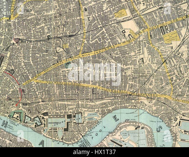 La mappa di Reynolds dell'East End 1882 è un documento cartografico storico che illustra la struttura geografica e gli sviluppi nell'East End di Londra durante la fine del XIX secolo, che mostra la crescita urbana e i principali punti di riferimento dell'area. Foto Stock