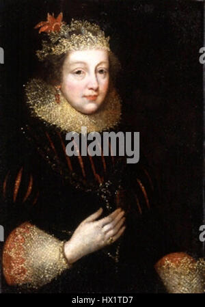 Elizabeth Vernon, contessa di Southampton, fu una figura di spicco nell'Inghilterra del XVII secolo, nota per la sua bellezza e il suo matrimonio con Henry Wriothesley, III conte di Southampton. Questo ritratto, risalente al 1620 circa, cattura la sua somiglianza durante la sua nobile vita. Foto Stock