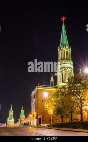 Vista notturna del Cremlino di Mosca, Russia Foto Stock