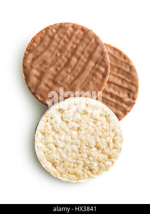 Riso soffiato con pane e cioccolato isolato su sfondo bianco. Foto Stock