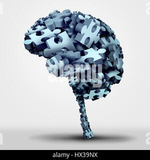Cervello il concetto di puzzle e neurologici o salute psicologica come simbolo una neurologia e psicologia icona come un gruppo. Foto Stock