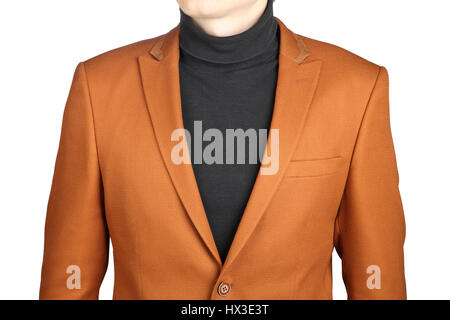 Brown mens suit giacca. Camicia arancione adatti per gli uomini, isolato su sfondo bianco. Foto Stock