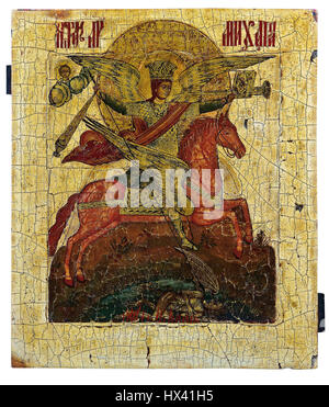 Icona di Saint Michael cavaliere (Russia, XIX c., priv. coll.) Foto Stock