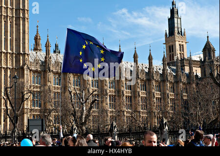 Londra, Regno Unito. 25 Mar, 2017. I dimostranti si riuniscono in Westminster a seguito di una marcia da Park Lane per dimostrare l opposizione al Regno Unito la prossima uscita dall'UE. Credito: Patrick nairne/Alamy Live News Foto Stock