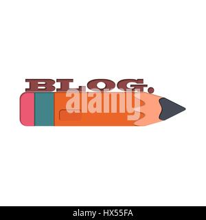 Icona blog. Il layout del blog. Matita con testo che simboleggia il blog sociale. Illustrazione Vettoriale