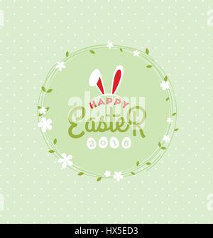 Felice Pasqua scritte biglietto di auguri con ghirlande di fiori. Illustrazione Vettoriale Illustrazione Vettoriale