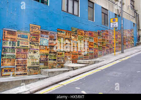 Wall street art su Graham Street, Soho e il quartiere centrale, Isola di Hong Kong, Cina. Foto Stock