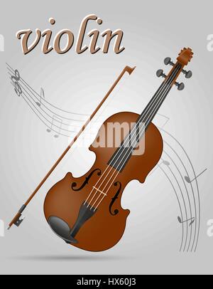 Violino strumenti musicali stock illustrazione vettoriale isolato su sfondo grigio Illustrazione Vettoriale