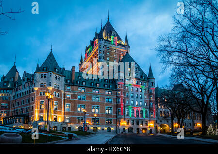 Castello Frontenac di notte - Quebec City, Quebec, Canada Foto Stock