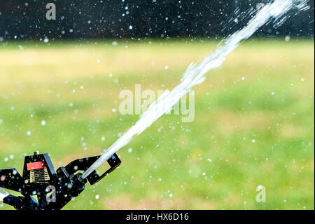 Sprinkler erba sta lavorando sulla prateria Foto Stock