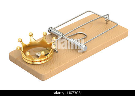 Mousetrap con corona d'oro 3D rendering isolati su sfondo bianco Foto Stock