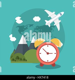 Vacanze Montagna orologio mondo piano Illustrazione Vettoriale