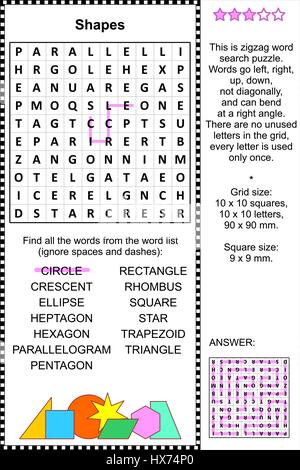 Le forme a zig-zag a tema puzzle di ricerca di parola (adatta sia per bambini che per adulti). Risposta inclusa. Illustrazione Vettoriale