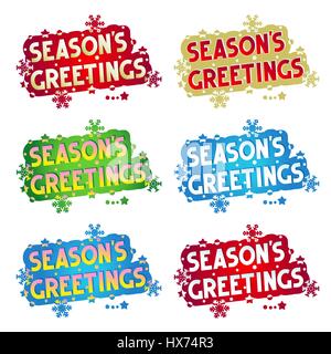 Auguri di Buone Feste! - Set di sei diversi colori saluti, gli elementi di design per le carte di pagamento, banner, inviti, poster, isolati su sfondo bianco Illustrazione Vettoriale