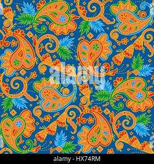 Seamless (facile da ripetere) multicolore pattern paisley sfondo (swatch, sfondo, tegola, stampa texture) Illustrazione Vettoriale