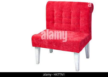 Sedia in legno, tessuto imbottito di rosso, isolato su sfondo bianco con percorso di clipping. Foto Stock