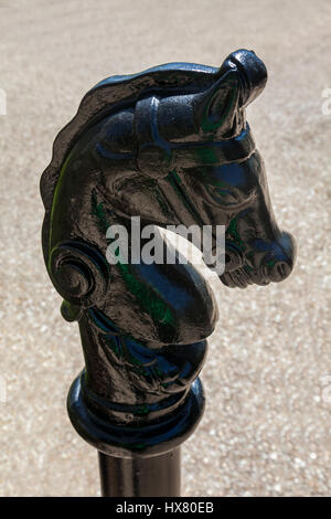 Una statua di colore nero della testa di un cavallo Foto Stock