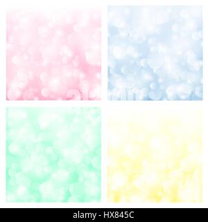 Una serie di illustrazioni con l'effetto di bokeh sfondi colorati. Raccolta di abstract immagini vettoriali con sfocate Elementi rotondi Illustrazione Vettoriale