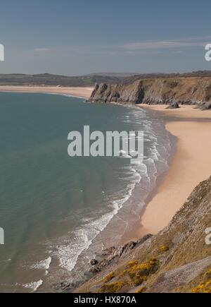 Three Cliffs Bay, il grande Tor e Oxwich bay sulla Penisola di Gower, Swansea. Foto Stock