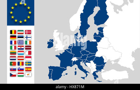 Mappa UE Unione europea - paesi e frontiere - segno dell'ue stelle - Brexit Foto Stock