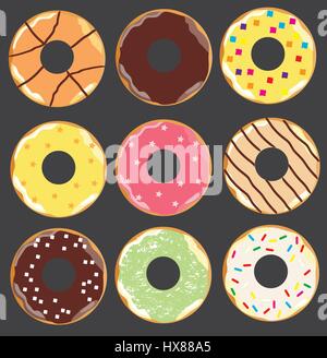 Illustrazione vettoriale di colori diversi set di ciambelle Illustrazione Vettoriale