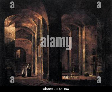 La cripta di San Martino ai Monti si trova a Roma, Italia. Questo sito storico presenta un'impressionante architettura romanica, che ospita importanti manufatti storici e religiosi che riflettono il patrimonio della chiesa e della città di Roma. Foto Stock