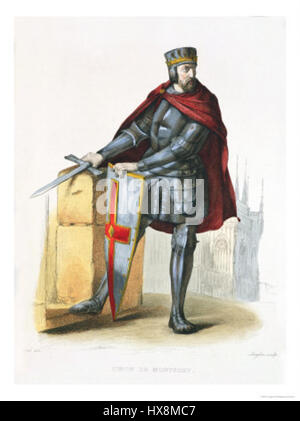 Simon de Montfort, nobile inglese del XIII secolo e conte di Leicester, in un'illustrazione di E-Mennechet del 1835. Foto Stock