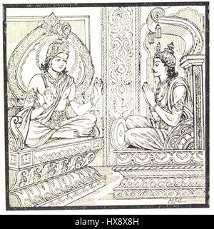 Un'illustrazione del Mahabharata, dove Lord Srikrishna spiega il sacrificio Rajasuya a Yudhishthira. Questo momento rappresenta un evento culturale e religioso chiave nell'epica indiana. Foto Stock