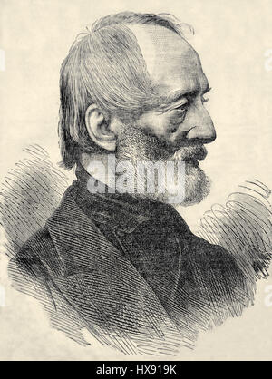 Giuseppe Mazzini (1805-1872) del xix secolo. Uomo politico italiano, giornalista e ctivist. Incisione Foto Stock