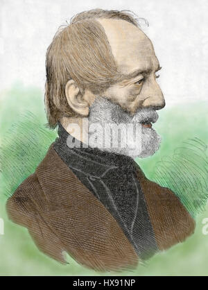 Giuseppe Mazzini (1805-1872) del xix secolo. Uomo politico italiano, giornalista e attivista. Incisione colorata Foto Stock