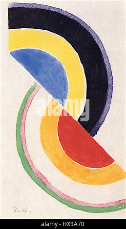 Rhythm III (1932) di Robert Delaunay è un dipinto astratto della serie "Rhythms" dell'artista, caratterizzato da colori vibranti e movimenti dinamici. Questo pezzo fa parte di una collezione privata, dimostrando l'interesse di Delaunay per la teoria del colore e i suoi effetti psicologici. Foto Stock