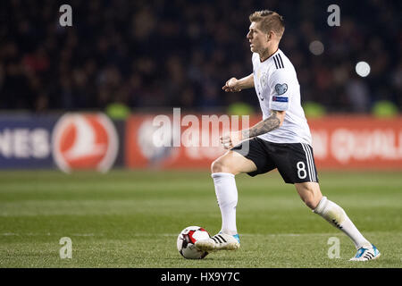 Baku in Azerbaijan. 26 Mar, 2017. Germania Toni Kroos in azione durante la Coppa del Mondo FIFA Gruppo qualificatore fase partita di calcio tra Azerbaigian e la Germania a Baku, in Azerbaijan, 26 marzo 2017. Foto: Marius Becker/dpa/Alamy Live News Foto Stock