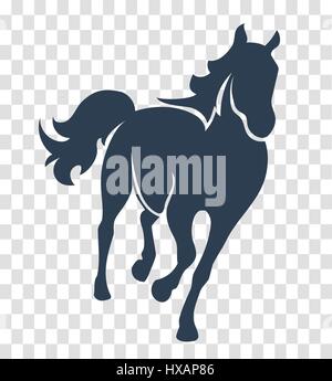 Silhouette a cavallo, icona sul bianco e sfondo nero una linea per il logo, segno, simbolo Illustrazione Vettoriale
