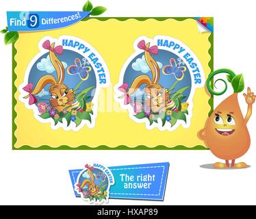 Visual gioco per bambini e adulti. trovare 9 differenze. Vacanze di Pasqua Illustrazione Vettoriale