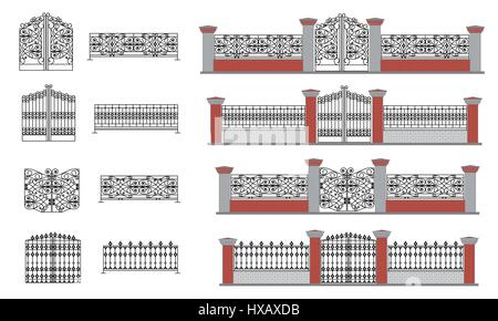 Dettagli architettonici e blueprint di recinzione, vettore Illustrazione Vettoriale