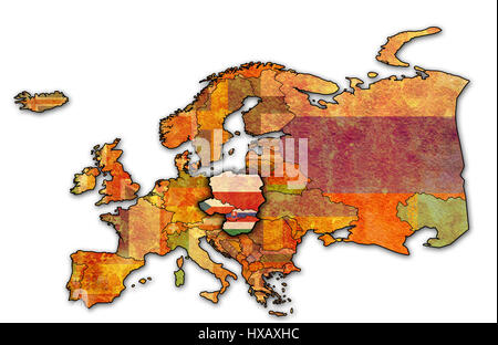 Mappa politico dell Europa con bandiere di memeber paesi del gruppo di Visegrad Foto Stock