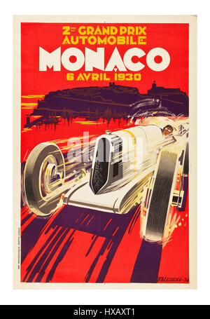 Poster retrò del Gran Premio d'epoca di Monaco per la gara automobilistica del Gran Premio di Monaco del 1930 Foto Stock