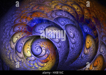 Illustrazione: linee frattale per formare un modello di colorate conchiglie. Foto Stock