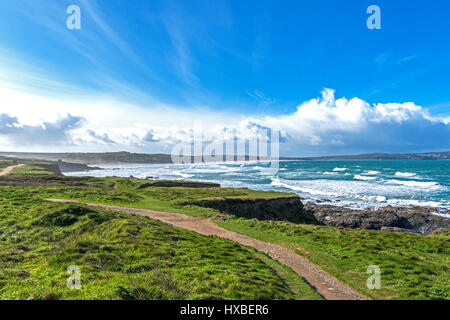 Una vista di St.Ives Bay da Godrevy in Cornovaglia, Inghilterra, Regno Unito. Foto Stock
