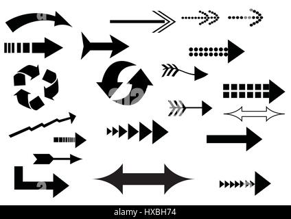Un set di nero le icone freccia su sfondo bianco Illustrazione Vettoriale