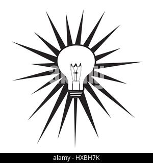 Una lampadina della luce e raggi su sfondo bianco Illustrazione Vettoriale