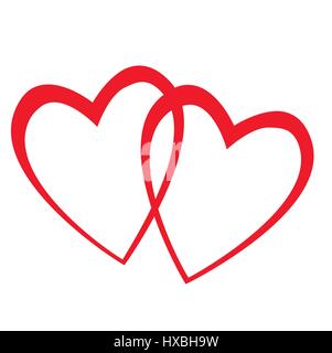 Due cuori intrecciati su sfondo bianco Illustrazione Vettoriale