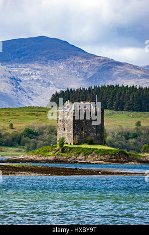 Castle Stalker a Loch Linnhe vicino Portnacroish (nord) e Port Appin (sud) in Argyll and Bute Scozia UK Foto Stock