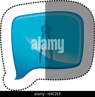 Adesivo a colori con disegno a icona della bussola in discorso quadrato Illustrazione Vettoriale