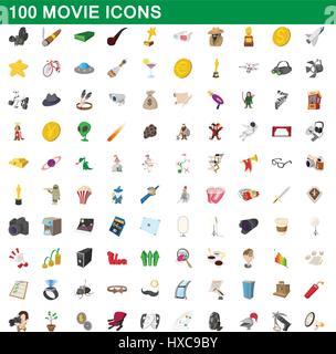 100 movie set di icone, stile cartoon Illustrazione Vettoriale