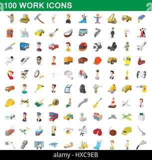 100 lavoro set di icone, stile cartoon Illustrazione Vettoriale