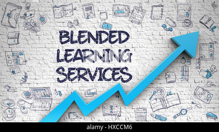 Blended Learning Services disegnato su Brickwall bianco. 3d. Foto Stock